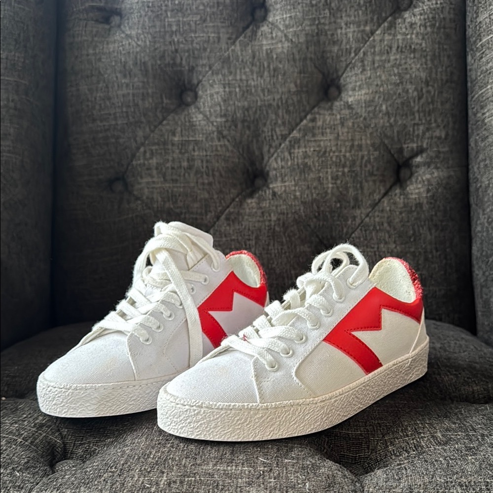 White and Red Maje Designer Sneakers